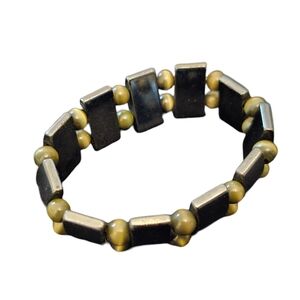 Hematite and tiger eye natural gemstone bead bracelet